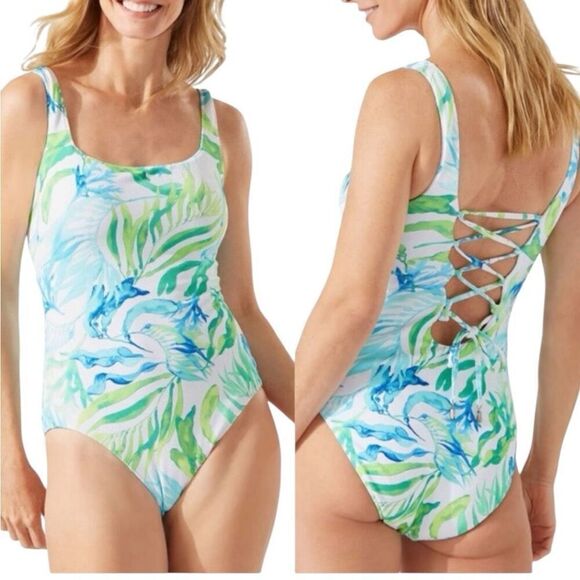 Tommy Bahama Island Cays Sea Fronds Reversible Swimsuit One-Piece Size Large - Picture 2 of 8